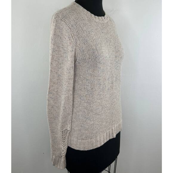 n:PHILANTHROPY Wool Alpaca Crew Distressed Knit Sweater Marble Beige Medium M - Picture 2 of 12